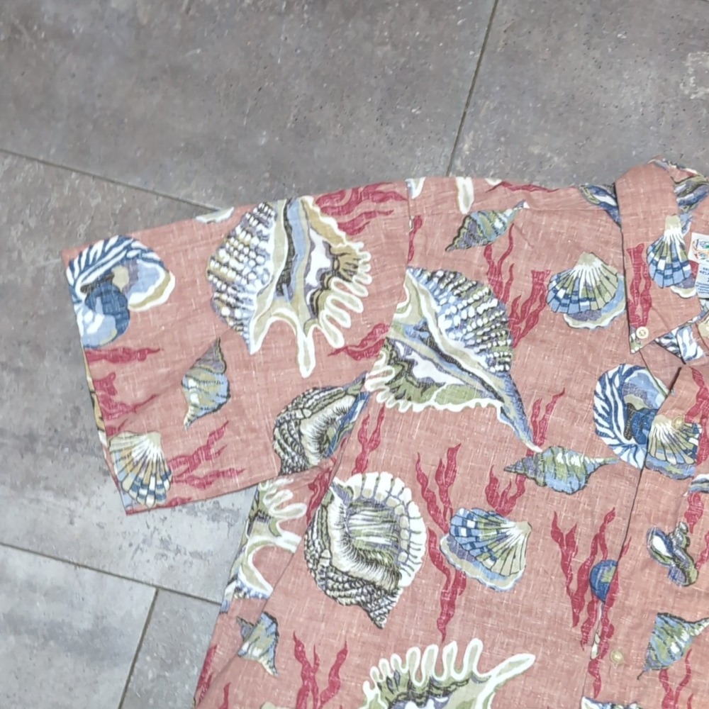 Reyn Spooner Seashell Coral Hawaiian Shirt Men's XL Salmon Short Sleeve Button - Picture 2 of 10